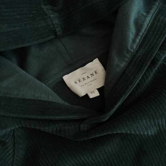 Sezane Mary Sweatshirt Sage Green Velvet Corduroy Ribbed Pullover Hoodie Sweater - Picture 5 of 9